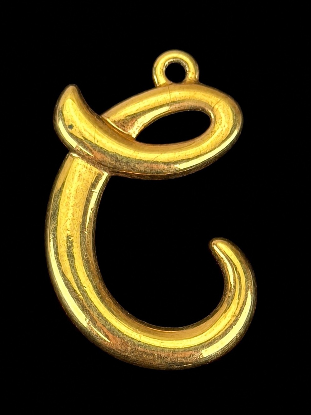 Vintage Oversized Letter C Pendant Heavy Gold Tone Sculptural Initial Charm